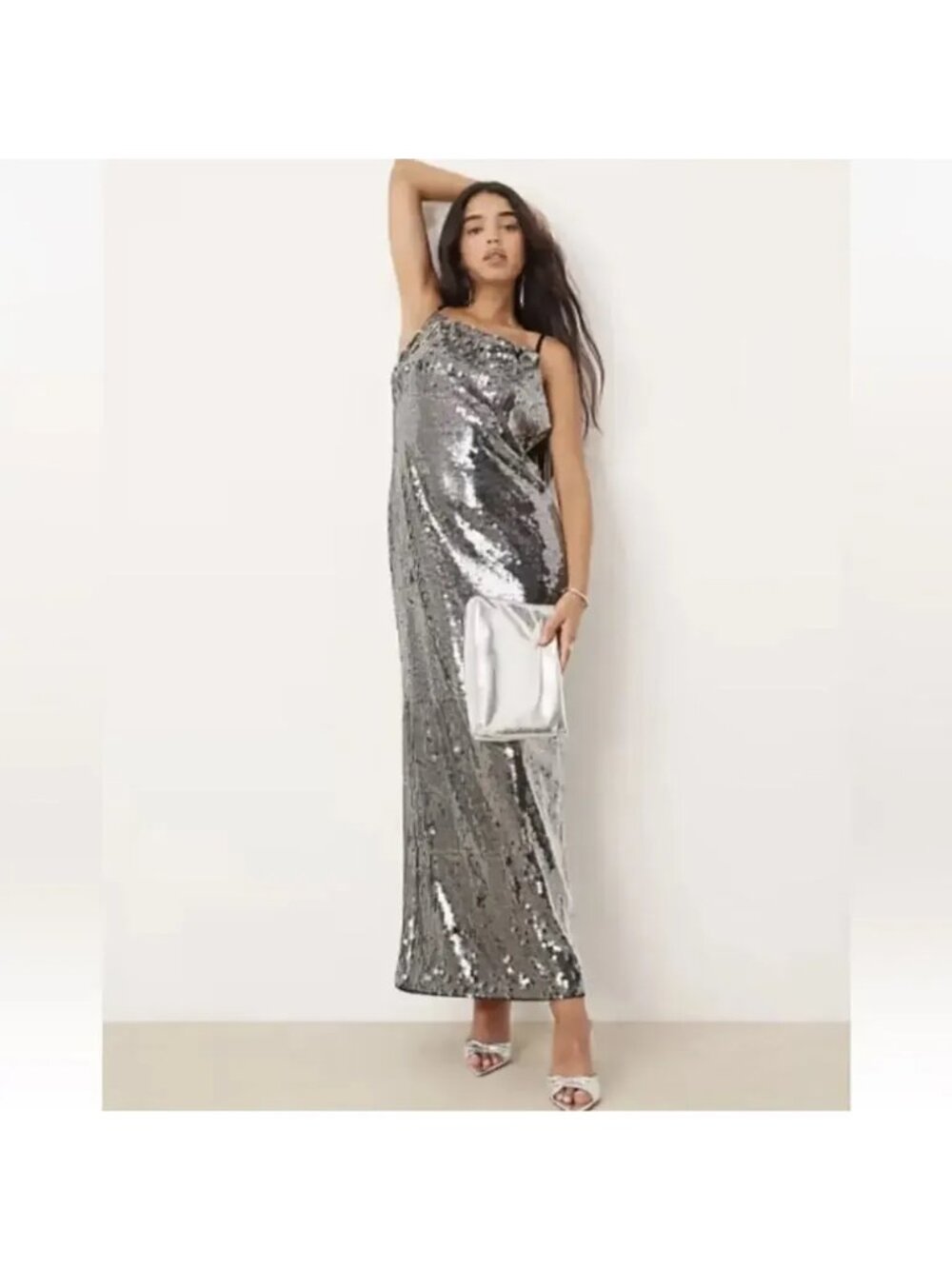 Drapey Shimmering Sparkle Metallic Sequin Core Slip Dress Ever New Sz 0